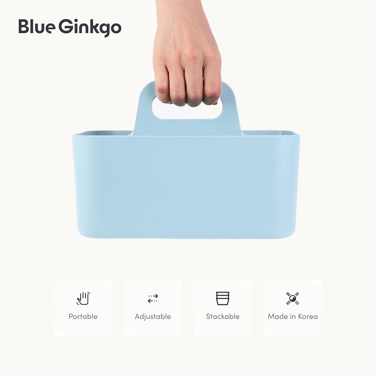 BLUE GINKGO Stackable Organizer Caddy – Korean-Made Portable Tote for Bathroom, Office, Crafts, or School Supplies (Rectangle, White)