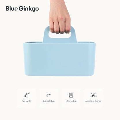 BLUE GINKGO Stackable Organizer Caddy – Korean-Made Portable Tote for Bathroom, Office, Crafts, or School Supplies (Rectangle, White)