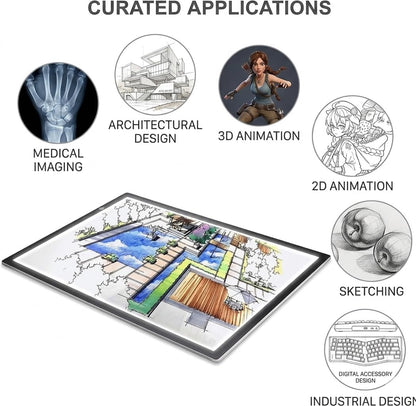 A3 LED Tracing Light Box丨Light Pad - Copy Board with Full-Edge Ruler Frame丨3 Adjustable LED, Premium Acrylic for Art, Drawing, Sketch, Animation, Design, Tattoo, Diamond Painting, X-ray Viewing