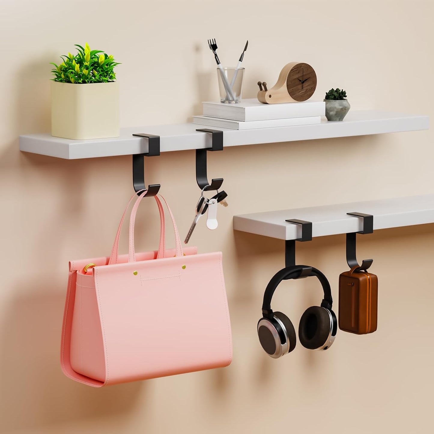 CroBlissful 4 Pcs Purse Hook for Table Nail Free Handbag Hanger for Desk Heavy Duty Purse Hook for Hanging Bags Umbrellas Keys Cups Headphone(Black)