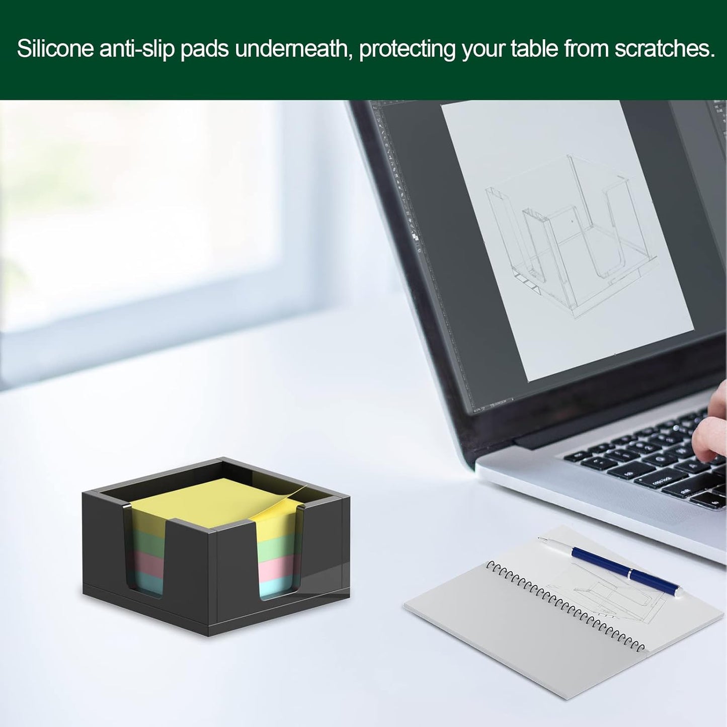 Acrylic Sticky Note Holder, Self-Stick Note Pad Holder W/O Pads - Note Dispenser Memo Pad Holder Desk Organizer for School Office Home (3''x3'' Clear)