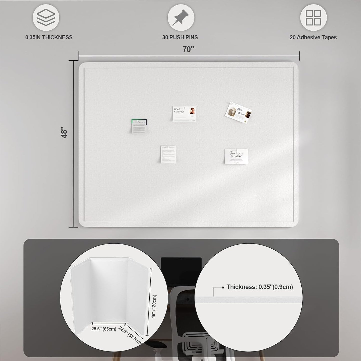 Large Felt Bulletin Board for Wall, 24"x18" Frameless Picture Board, Soft Felt Cork Board for Office, Home Planning & Office Wall Decor, Easy Install Pin Board