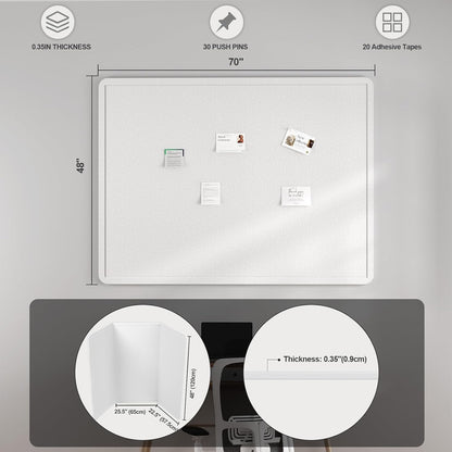 Large Felt Bulletin Board for Wall, 24"x18" Frameless Picture Board, Soft Felt Cork Board for Office, Home Planning & Office Wall Decor, Easy Install Pin Board