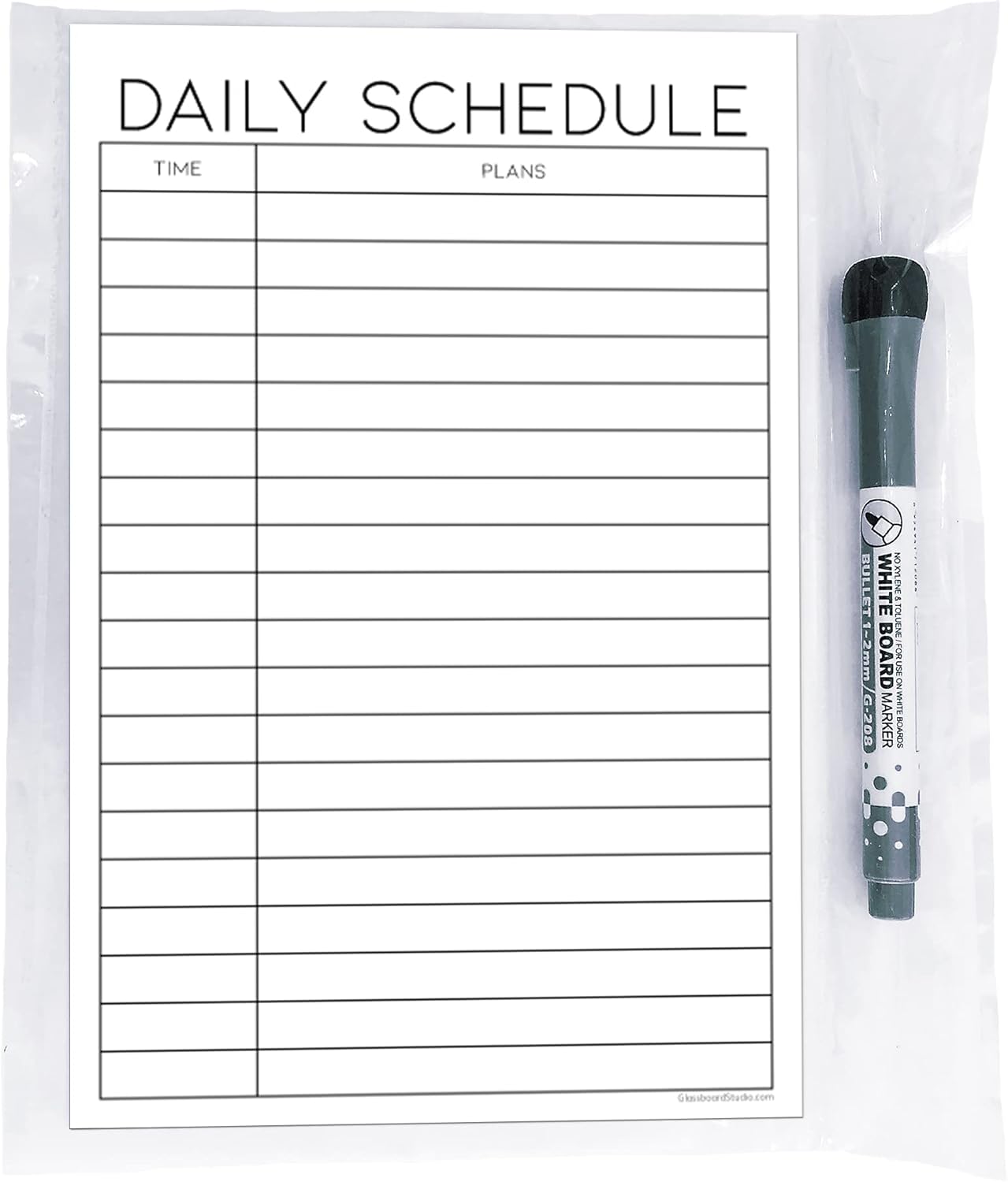 Dry Erase Daily Schedule Planner Sticker Decal by Glassboard Studio | Removable & Reusable | Magnetic Fine-Tip Marker Included (9 x 12 inches, White)