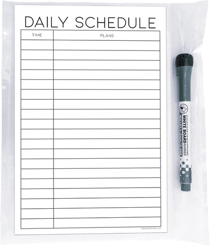 Dry Erase Daily Schedule Planner Sticker Decal by Glassboard Studio | Removable & Reusable | Magnetic Fine-Tip Marker Included (9 x 12 inches, White)