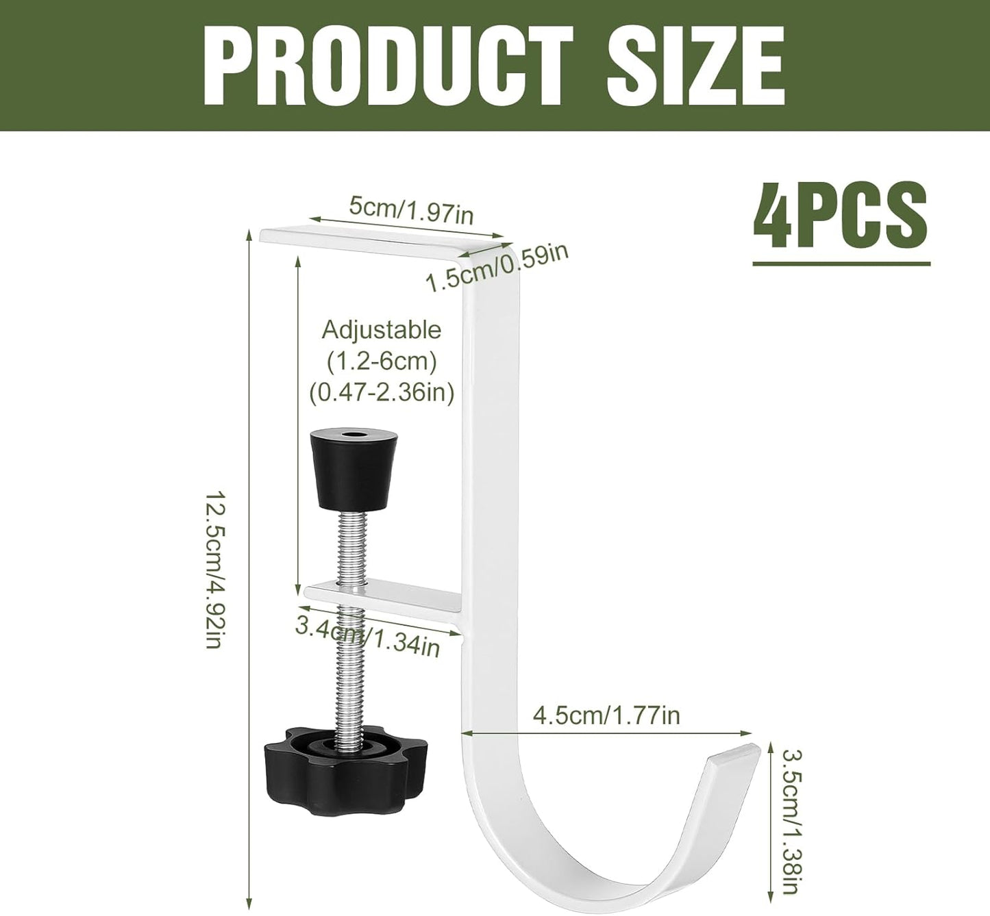 4Pcs Purse Hook for Table, Handbag Hanger for Desk Clamp-On Under Desk Backpack Hanger Adjustable White Bag Hook for Tables Heavy Duty Organize Desktop