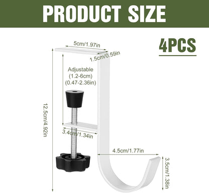 4Pcs Purse Hook for Table, Handbag Hanger for Desk Clamp-On Under Desk Backpack Hanger Adjustable White Bag Hook for Tables Heavy Duty Organize Desktop