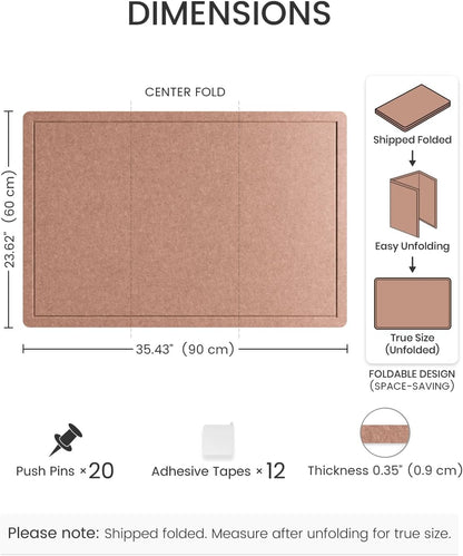 Fluxynara Bulletin Board, 23.6" x 17.5" Cork Board Alternative with 12 Safe Removable Adhesive Tabs, Foldable Felt Pin Board for Home Office, Classroom, Bedroom,Entryway for Walls—Sage