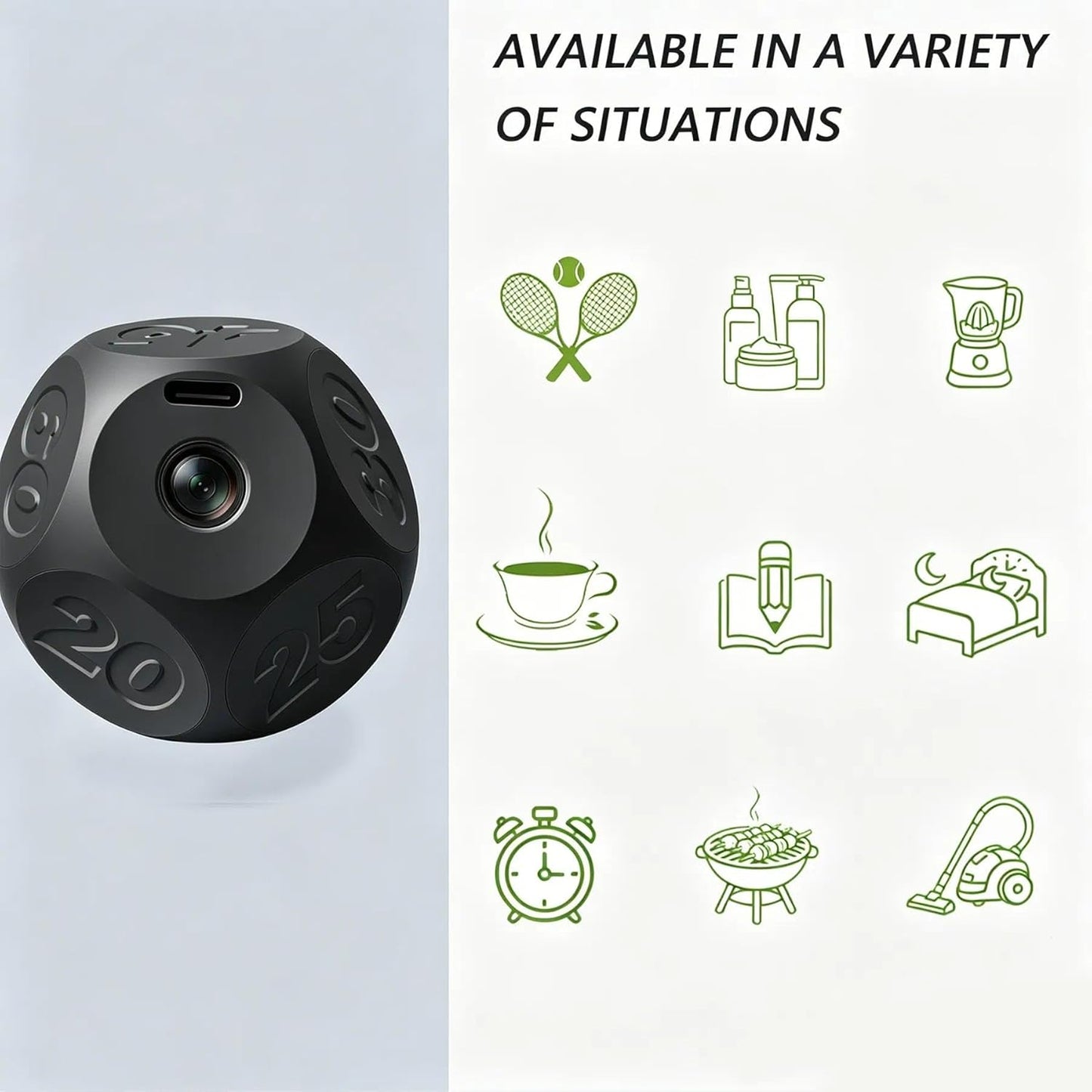 Cube Kitchen Timer - Rechargeable Countdown Timer 15-20-30-45-60 Mins for Cooking, Classroom, Exercise (Black)