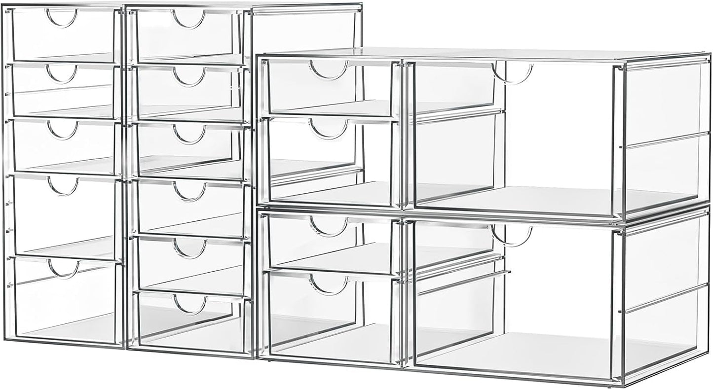 Acrylic Makeup Organizer with 13 Drawers, Bathroom Counter Organizer, Acrylic Organizers, Desk Organizer, Office Supplies, Storage Drawers for Cosmetic, Pencil, Coffee, etc 3 Pack