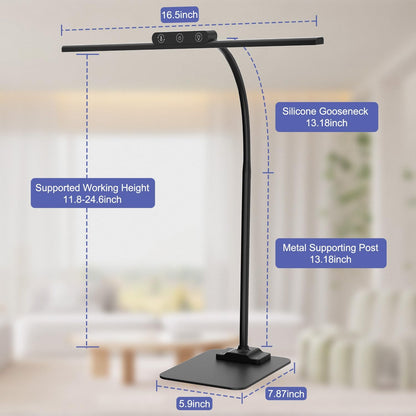 KableRika Desk Lamp Double Light: Bright Led Desk Lights for Home Office - Eye Care Reading Table Lamps with Base - Dimmable Desktop Lighting for Computer Monitor Study Drafting
