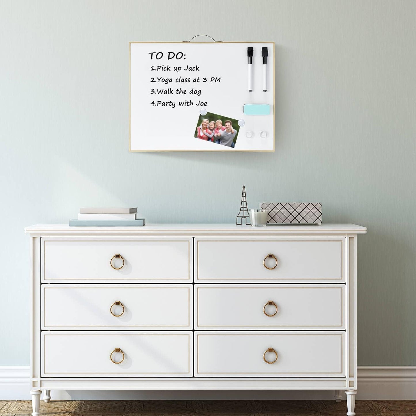 TSJ OFFICE Small Whiteboard Cork-Board - 16" X 12" Portable Aluminum Black Framed Magnetic Dry Erase Board, Small Bulletin Cork Board with Holder for Office, Home and School