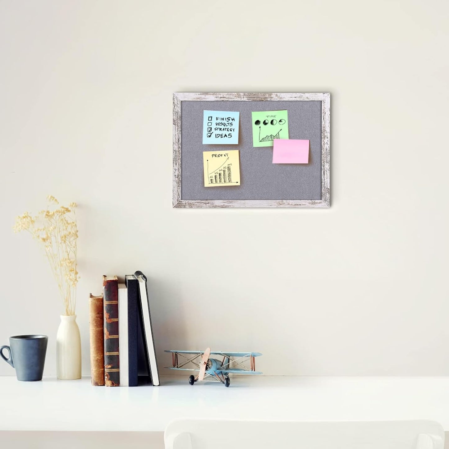 Cork Board Bulletin Board, 11.8x8.6 inches Mini Decorative Hanging Framed Cork Boards for Walls, Pin Board Vision Board for School Home Office, Bulletin Board with Wooden Frame(2230,WH,1p)