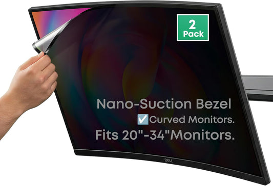 2-Pack 27 Inch Computer Privacy Screen Filter (23.9" × 13.5") for 16:9 Curved & Flat Monitors – Nano-Suction Bezel (Tape-Free Instant Install) – Anti-Glare, Blue Light Blocking, Washable