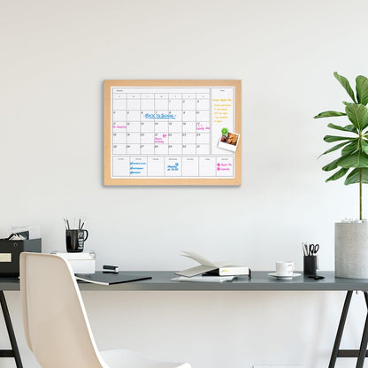 3-in-1 Dry Erase Calendar for Wall, 17x13 inches Magnetic Surface Monthly & Weekly Planner Whiteboard, Dry Erase Board with Black Wood Frame, Hanging White Board Calendar(YL+ZL-BK,4333)