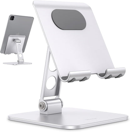 OMOTON Upgraded Adjustable Tablet Stand Holder, Heavy Duty Foldable Portable Monitor Stand, Travel Essentials for iPad Pro/Air/Mini, Surface Pro, 4.7''-15.6', Black