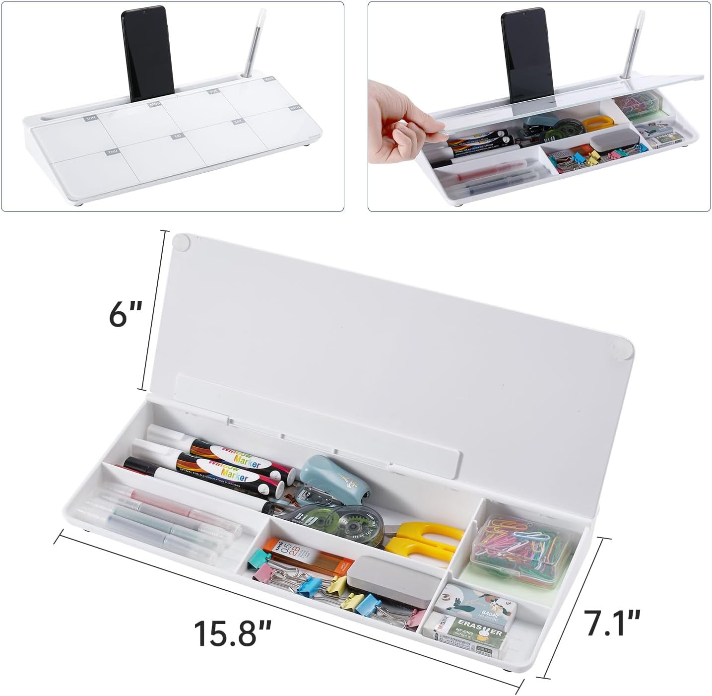 TSJ OFFICE Small Desktop Whiteboard -Glass Dry Erase Board Computer Keyboard Stand White Board Surface Pad with Drawer, Desk Organizers with Accessories for Office, Home, School Supplies - White