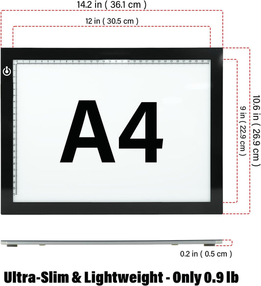 A4 LED Copy Board Tracing Light Box, Adjustable Brightness Artcraft LED Trace Light Pad, USB Power Light Table for Artists, Tattoo Drawing, Animation, Sketching, Stenciling & Diamond Art Painting