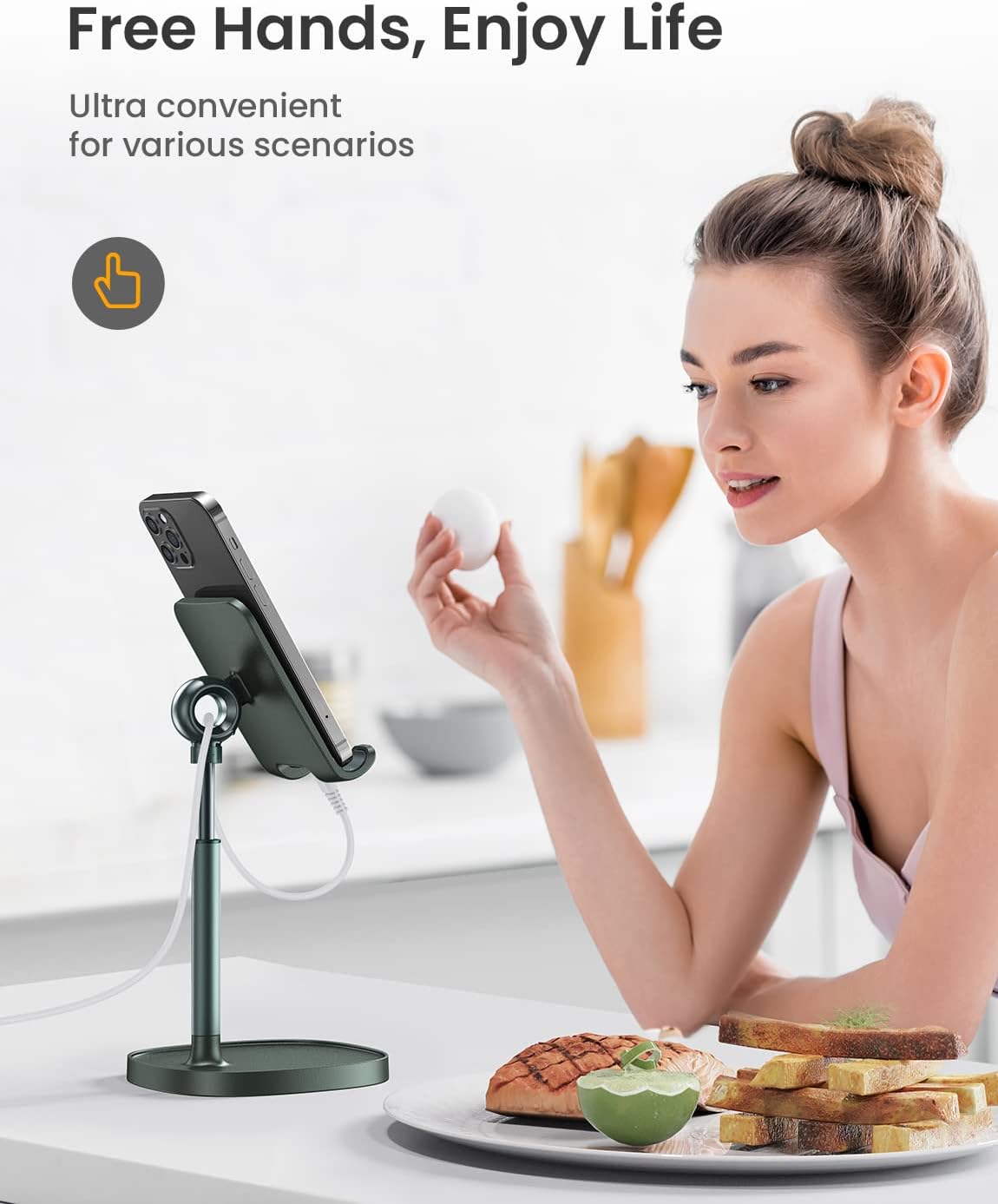 LISEN Cell Phone Stand Phone Holder for Desk Office Decor, Office Desk Accessories Women PC Gaming Essentials iPhone Stand Gadgets Men Gift for Father Fit OtterBox Case Switch iPad Air Tablet 4-10 in