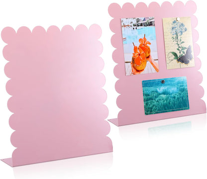 Gueevin 2 Pcs Magnet Board Standing Magnetic Metal Board for Desk and Wall Scalloped Magnetic Display Stand for Memos Photos and Documents Home Office School Desk Storage Decoration(White,Medium)