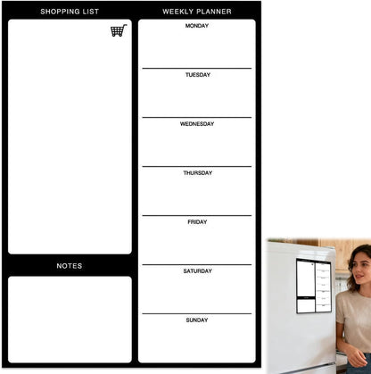 Magnetic Weekly Meal Planner for Refrigerator, 8x12'' Dry Erase Menu Board, Stain Resistant Whiteboard, Strong Magnetic Backing, Ideal for Families, Students, Roommates, Notes, Grocery Lists (A)