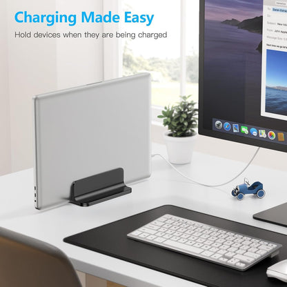 OMOTON Vertical Laptop Stand Holder, Desktop Aluminum Stand for MacBook with Adjustable Dock Size, Fits All MacBook, Surface, Chromebook and Gaming Laptops (Up to 17.3 inches), Silver
