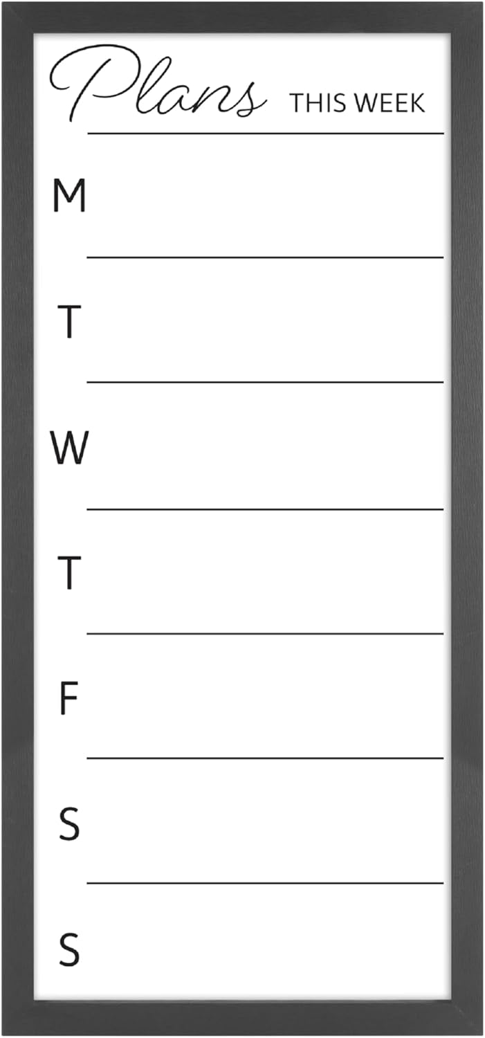 MCS Dry Erase Weekly Planner 11x24 Walnut Framed Calander Whiteboard for Wall, Plan Your Week with Family Weekly Planner for Dinners, Sports, Events & More