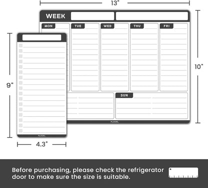 ALEZEL Magnetic Weekly Calendar Whiteboard for Fridge, Refrigerator Dry Erase Weekly White Board, Includes Magnetic Weekly Planner for Fridge with 2 List Boards, 4 Markers + Eraser