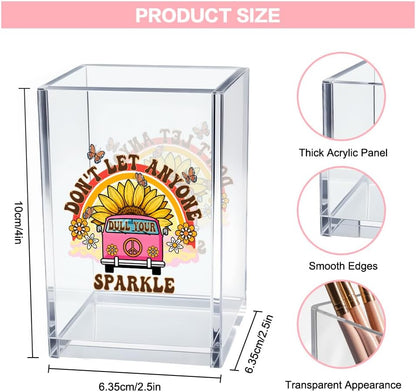 Never Let Anyone Dull Your Sparkle Acrylic Makeup Brush Organizer Holder, Girl Power Desk Acrylic Brushes Storage, Inspirational Quote Gifts for Women Friend Sister Make Up Artist Makeup Lover