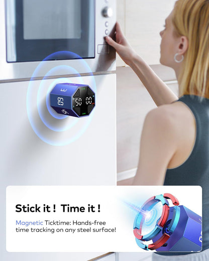 Ticktime Pomodoro Timer Cube, Custom Pomodoro, Pause & Resume, Silent, Vibrate & Adjustable Sound Alert, for ADHD, Task, Work, Study, 3/5/10/15/30/45/60min & Custom Countdown, Blue