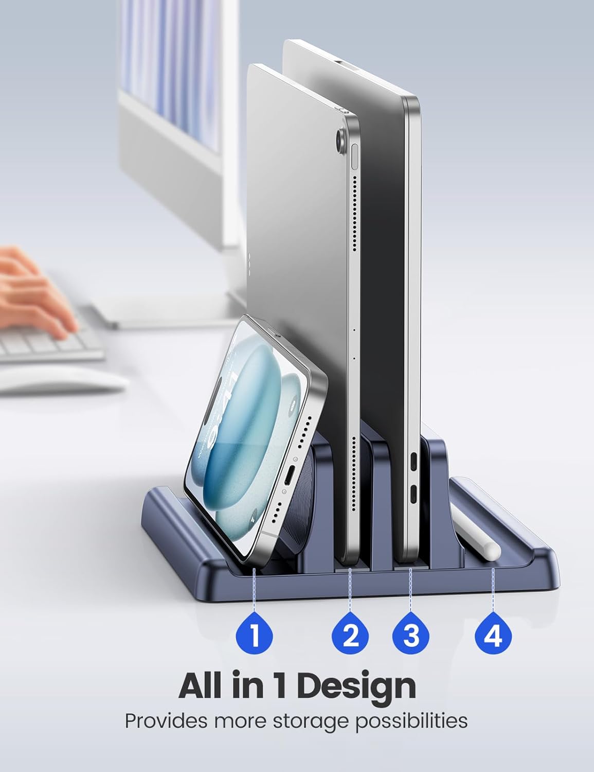 EAXBUX 5 in 1 Vertical Laptop Stand Holder,Adjustable ABS Plastic Laptop Organizer Desktop Management Notebook Dock,Vertical Laptop Stand Space Saving for MacBook,Surface,Samsung,HP,Dell,Chrome Book