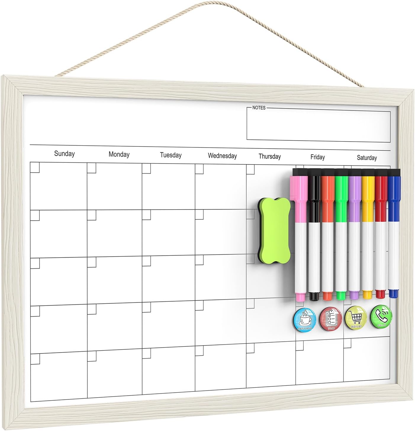 Calendar Whiteboard for Wall, TANKEE 17x13 Inches Whiteboard Calendar Cork Board Combo, Small Magnetic White Board with Wood Framed, Hanging Dry Erase Board for Kitchen Home Office School Planner