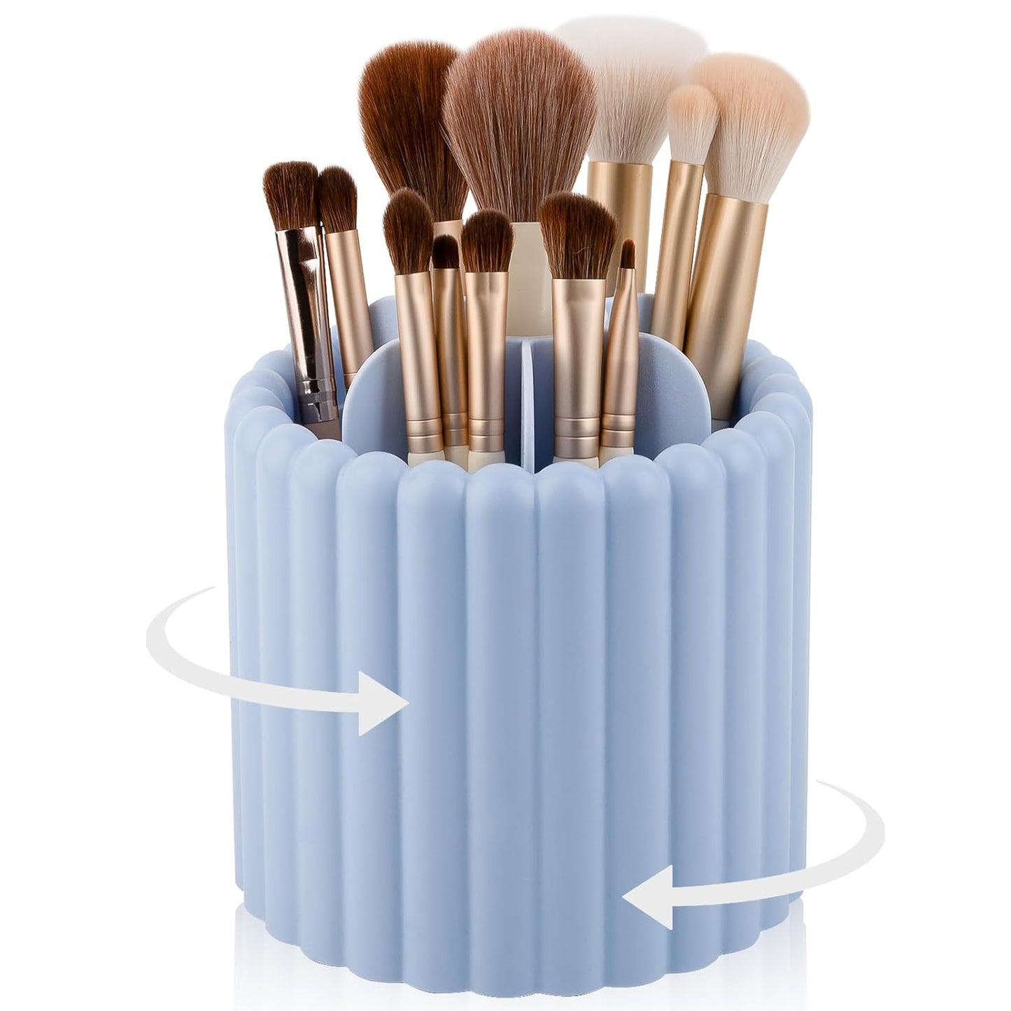 Anyoifax 360 Rotating Makeup Brush Holder 7 Slots Make Up Brush Organizer Removable Spinning Cosmetic Brushes Storage Pen Holder for Vanity, Dresser, Desk, White