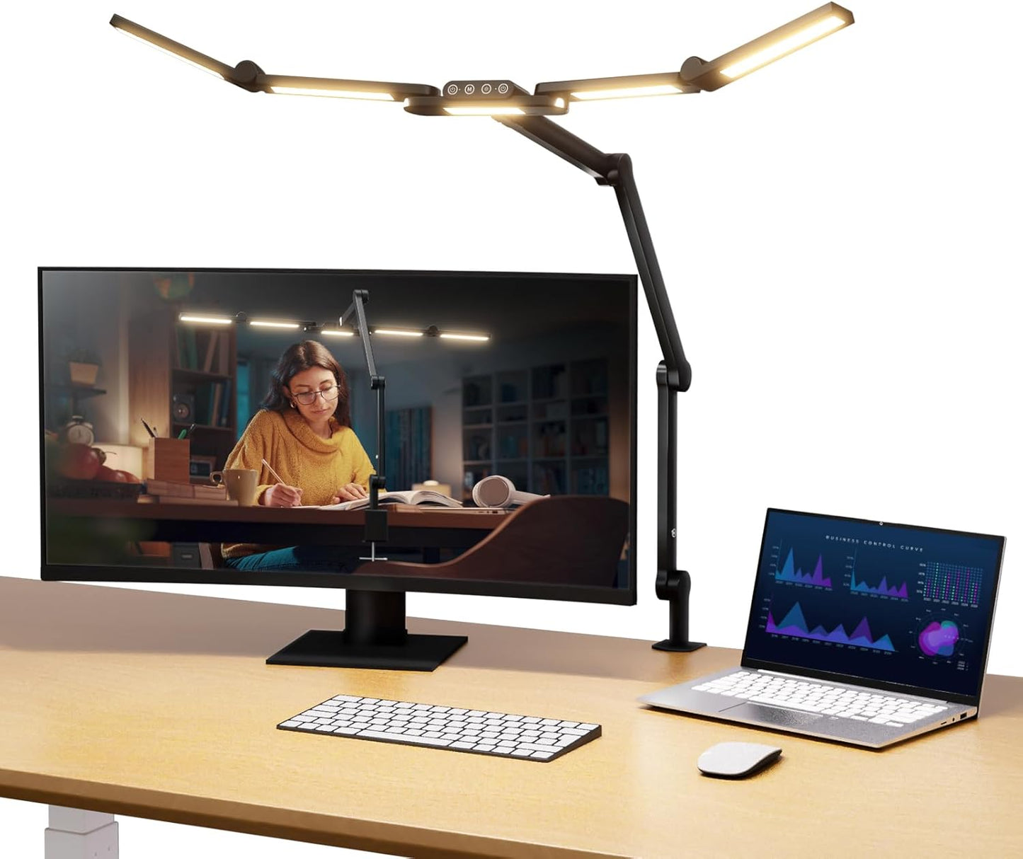 NEEWER Entry Level Version 32" LED Light with Clamp for Desk Home Office Dorm Designer Drafting, 20W Dual Computer Monitor Architect Lamp Bar, Flexible Overhead 2200lux/Remote/5 Modes CRI80+, N21