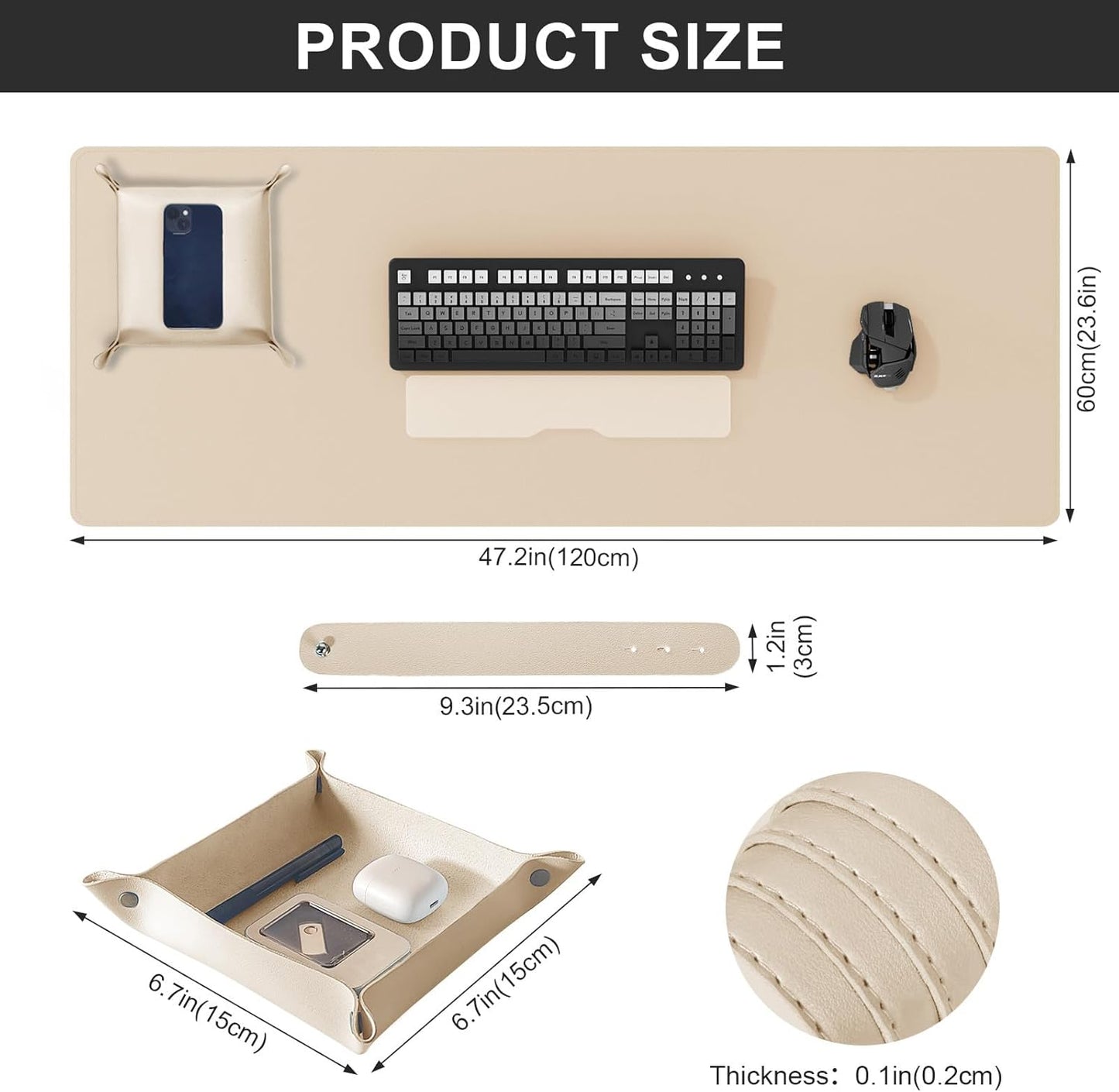 DAWNTREES Dual Sided Desk Mat,Leather Desk Pad,Brown 40"x16",Cork Desk Mat Protector,with PU Leather Valet Tray Organizer,Large Mouse Pad,Desk Writing Pad for Office and Home