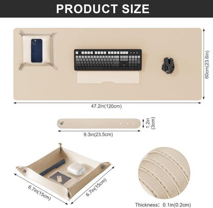 DAWNTREES Dual Sided Desk Mat,Leather Desk Pad,Brown 40"x16",Cork Desk Mat Protector,with PU Leather Valet Tray Organizer,Large Mouse Pad,Desk Writing Pad for Office and Home