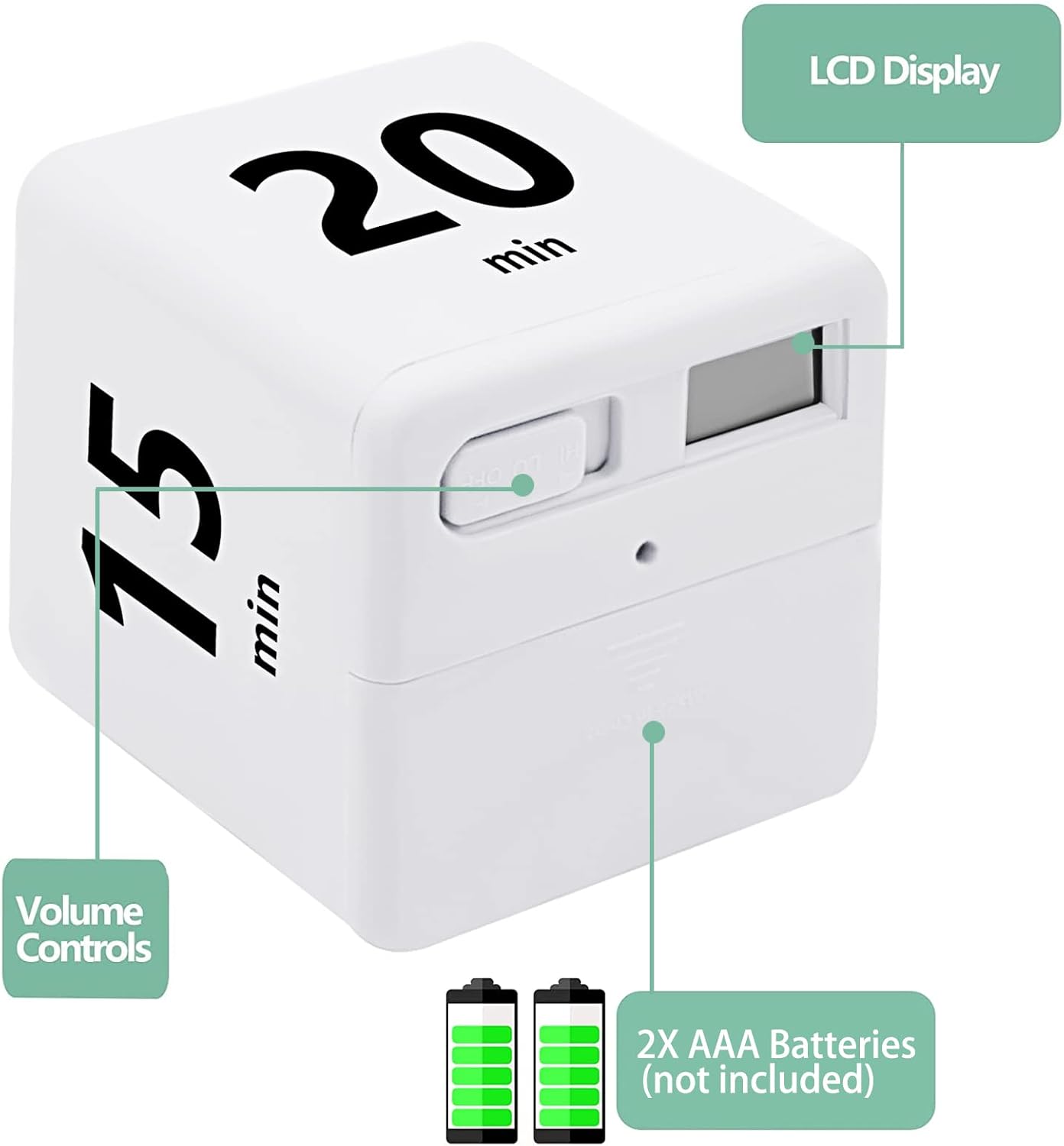 Cube Timer, Time Management and Countdown Settings with Gravity Sensor Flip Timer for Studying, Cooking, Reading, Exercise (15-20-30-60 Minutes) White