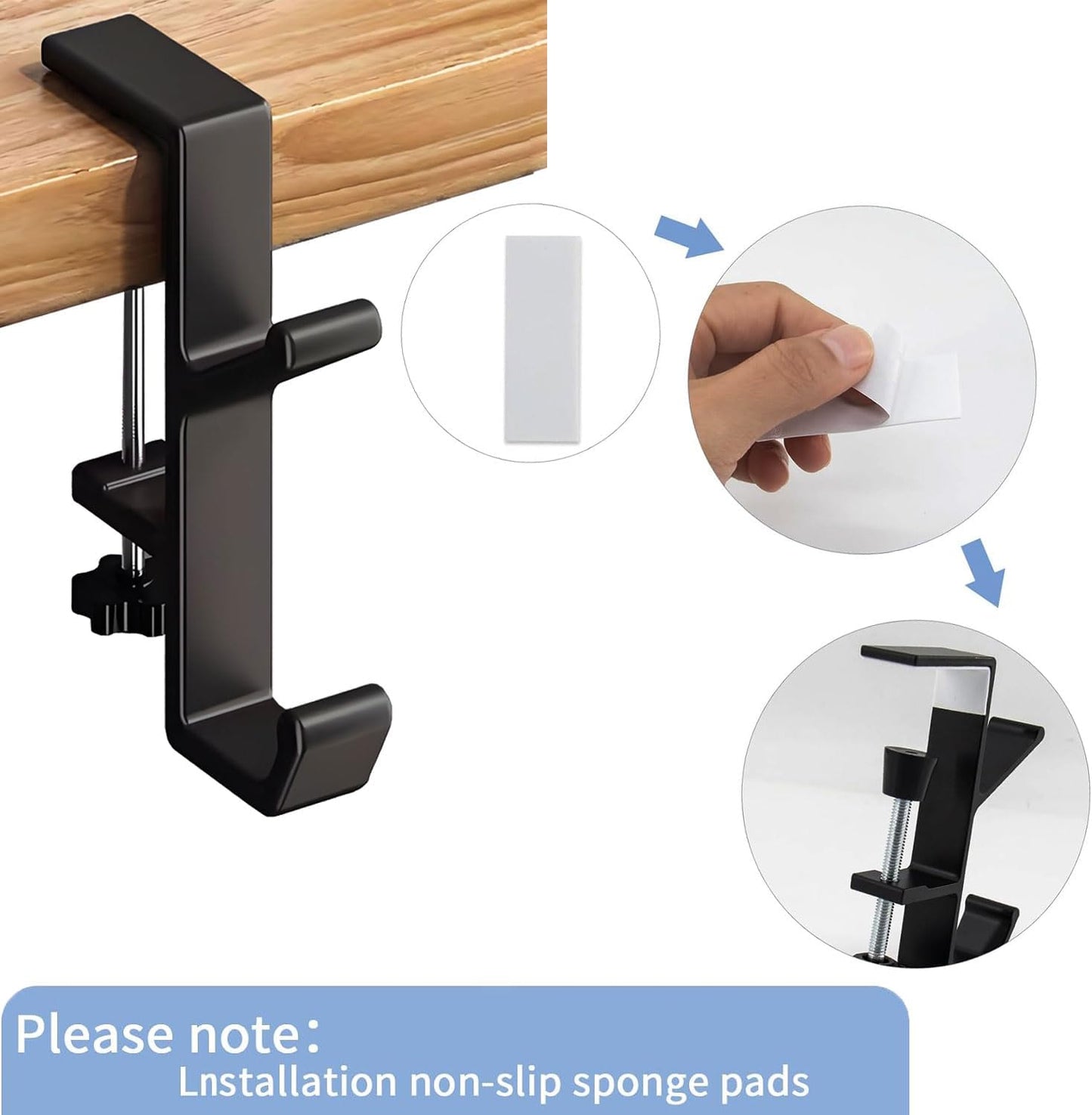Headphone Stand - Aluminum Alloy Headphone Holder, Under Headset Stand for Desk Fit for PC Gaming Headset Hanger Hook Suitable for Office, Computer, Student Class Desk, Handmade Creator Table (Black2)