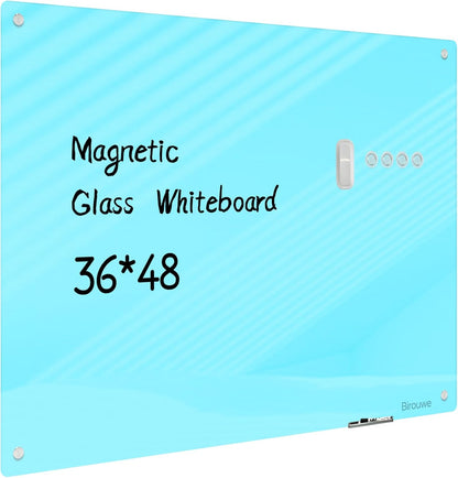 Magnetic Glass Whiteboard - Glass Dry Erase Board 48"x36" Large Frameless Board for Walls Office School and Home