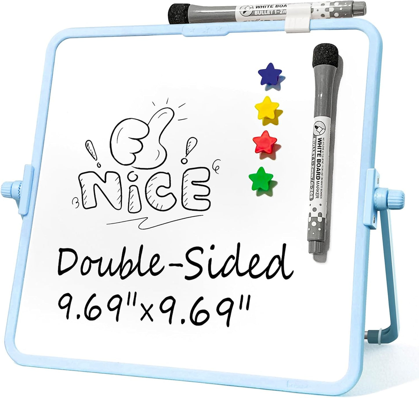 Colorful Dry Erase White Board 8.3x11in, Magnetic Desktop Board with Stand, 2 Markers (Eraser Head), 4 Magnets - Double-Sided Easel for Daily Planning, Memo, Office/Home/School (Blue)