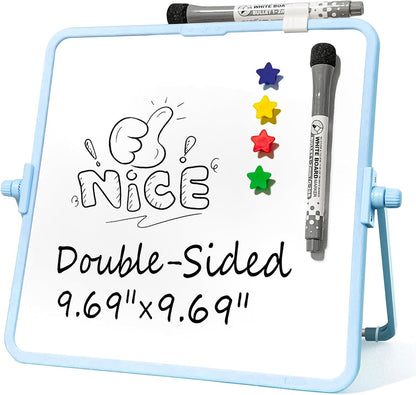 Colorful Dry Erase White Board 8.3x11in, Magnetic Desktop Board with Stand, 2 Markers (Eraser Head), 4 Magnets - Double-Sided Easel for Daily Planning, Memo, Office/Home/School (Blue)