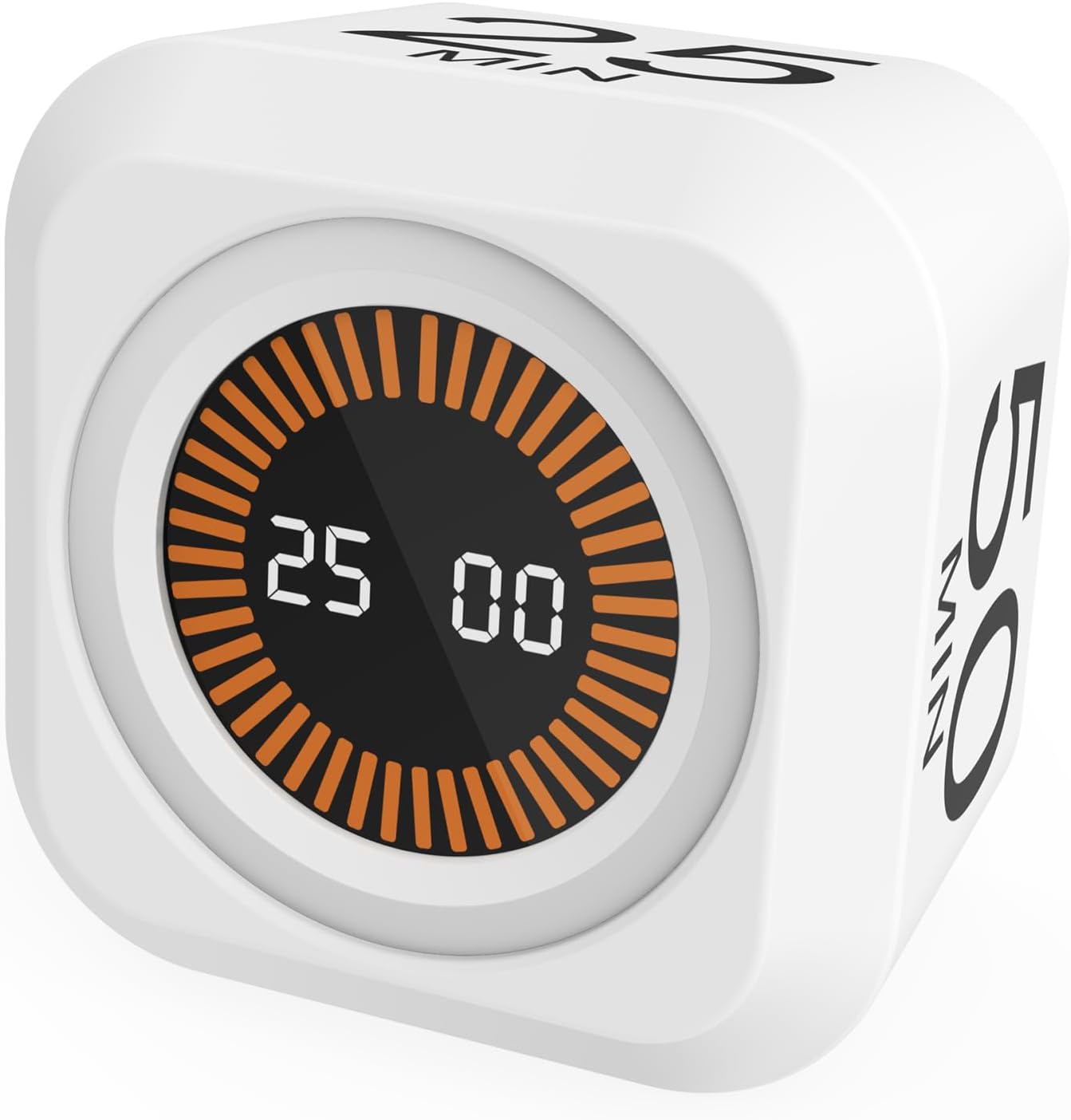 Rotating Cube Pomodoro Timer 5, 25, 10, 50 Min Preset + Custom Countdown, Desk Productivity Flip Visual Timer w/Silicone Case, Silent Mode, Ideal for ADHD Tool Study Work School (Black)