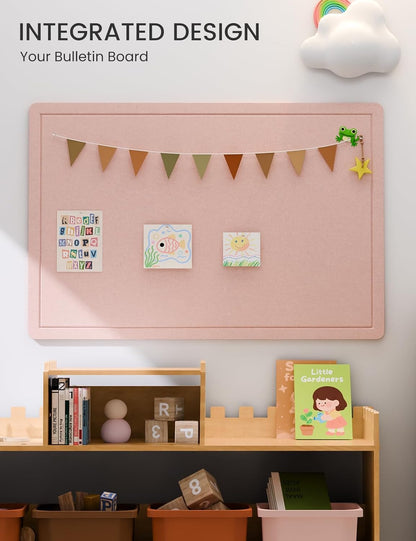 Fluxynara Bulletin Board, 23.6" x 17.5" Cork Board Alternative with 12 Safe Removable Adhesive Tabs, Foldable Felt Pin Board for Home Office, Classroom, Bedroom,Entryway for Walls—Sage