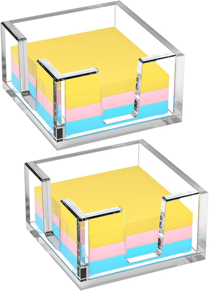 Acrylic Sticky Note Holder, Self-Stick Note Pad Holder W/O Pads - Note Dispenser Memo Pad Holder Desk Organizer for School Office Home (3''x3'' Clear)