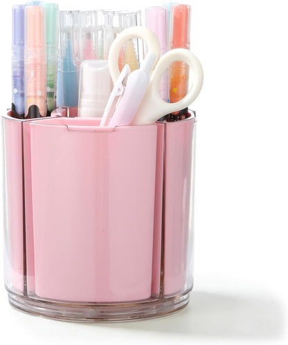 Comix 360° Rotating Pen Holder for Desk, Cute Pencil Holder Pen Organizer, Green Acrylic Pencil Cup Caddy with 5 Slots for Home School Office Supplies
