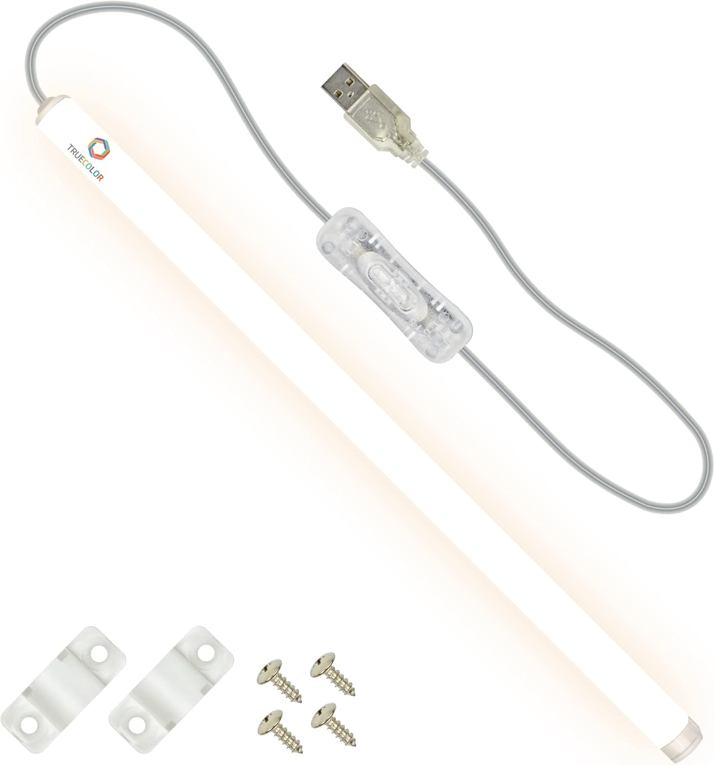 TrueColor USB-Powered LED Light Bar with Frosted Cover for Under Cabinet, Under Monitor, TV Backlight – Easy-Install - Adhesive & Mounting Brackets Included - 100,000 Hours Lifetime (8", Soft White)