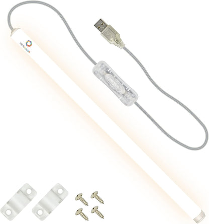 TrueColor USB-Powered LED Light Bar with Frosted Cover for Under Cabinet, Under Monitor, TV Backlight – Easy-Install - Adhesive & Mounting Brackets Included - 100,000 Hours Lifetime (8", Soft White)