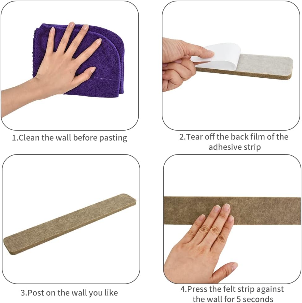 Vuzvuv 8 pcs Bulletin Board Bar Strips with 50 Pushpins & 10 Wooden Clip pins，Self Adhesive Cork Board for Wall，Felt Pin Board for School，Office Decor（Black White Grey）