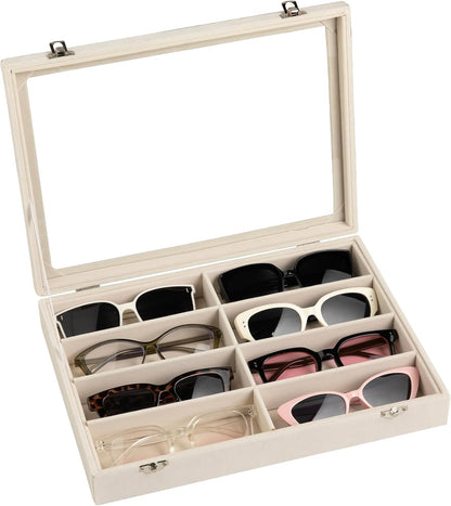 Frebeauty Sunglass Organizer,Velvet Glasses Organizer,8-Slot Sunglasses Tray for Drawer, Men's/Women's Sunglasses Box, Glasses Holder for Watch Stackable Eyeglass/Eyewear Display Tray(Beige)