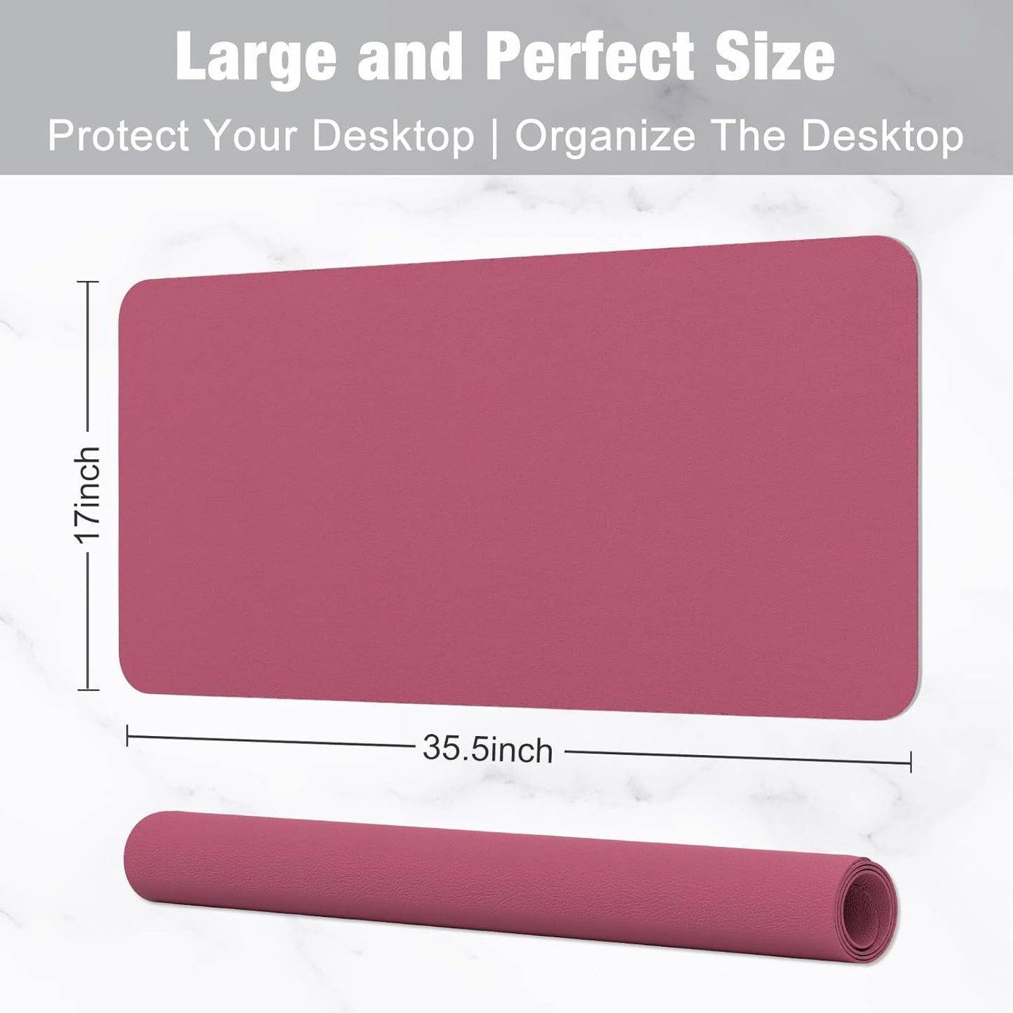 Hsurbtra Desk Pad, 23.6" x 13.8" PU Leather Desk Mat, M Extended Mouse Pad, Waterproof Desktop Blotter Protector, Non-Slip Ultra Thin Small Laptop Keyboard Writing Mat for Office Home, Pink